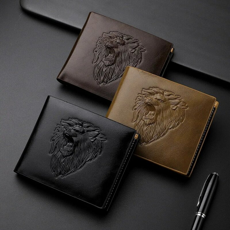 Wallet Men's Personalized Three-Fold 3D Embossed Wallet Multi-Card Credit Card Holder Zipper Coin Short Wallet Men
