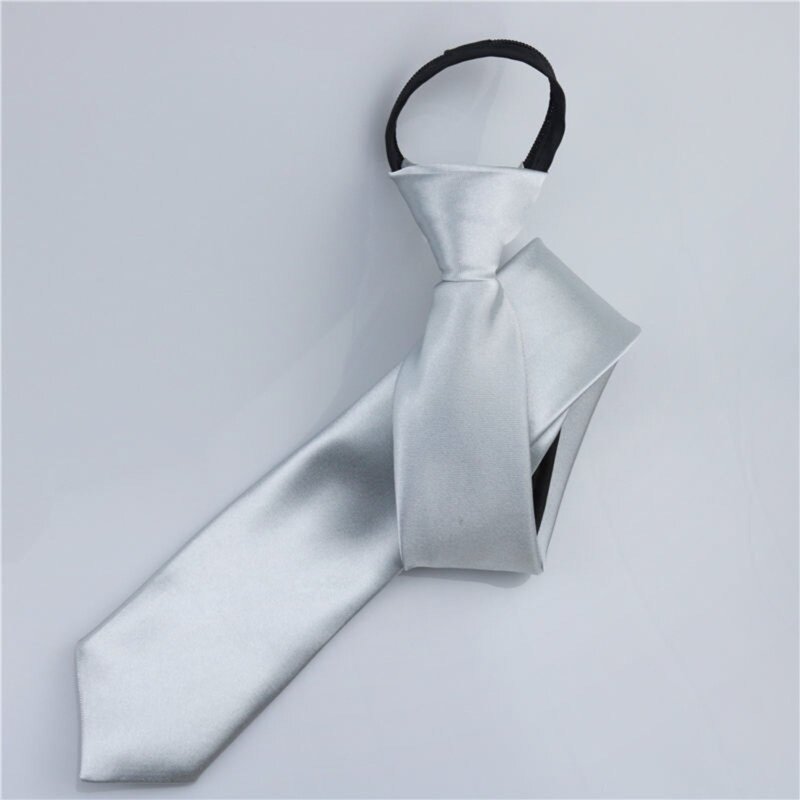 Men's Tie Solid Necktie All-matching Regular Tie 5cm Zipper Tie for Work