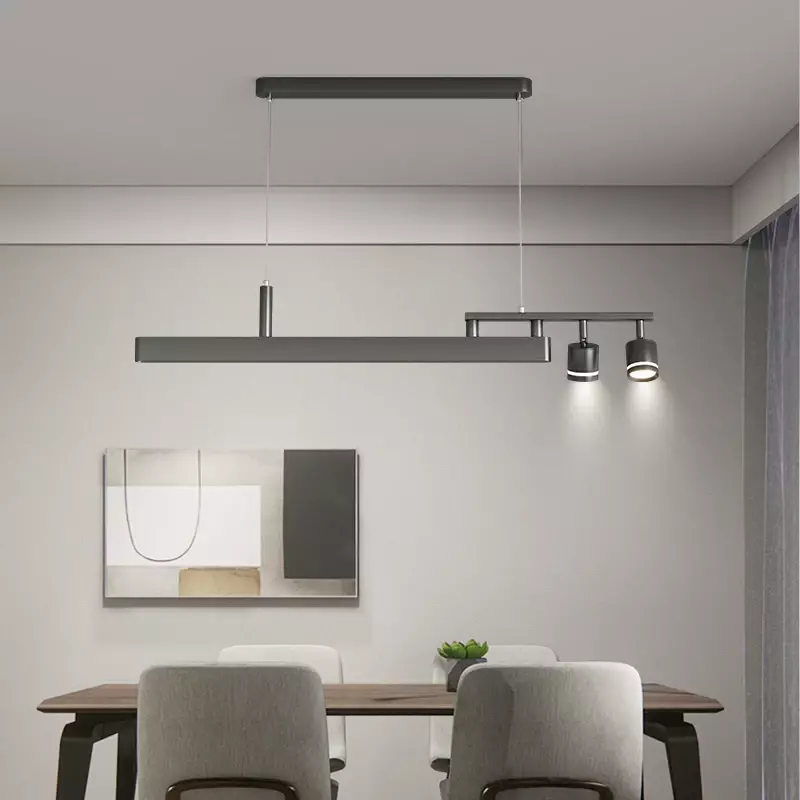 โคมไฟห้องทานอาหารพร้อมสปอตไลท์สีดำโคมไฟติดเพดานทันสมัยไฟระย้าโคมไฟโต๊ะทานอาหาร