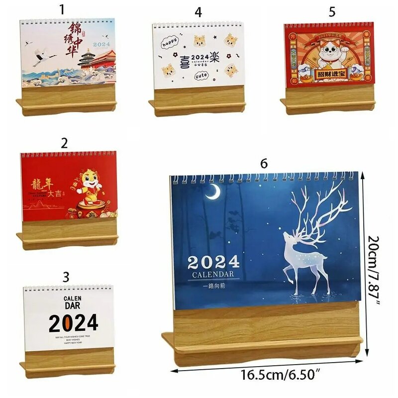 Calendrier de l'année du dragon fait à la main avec date, base en bois, support en papier artisanal, 2024