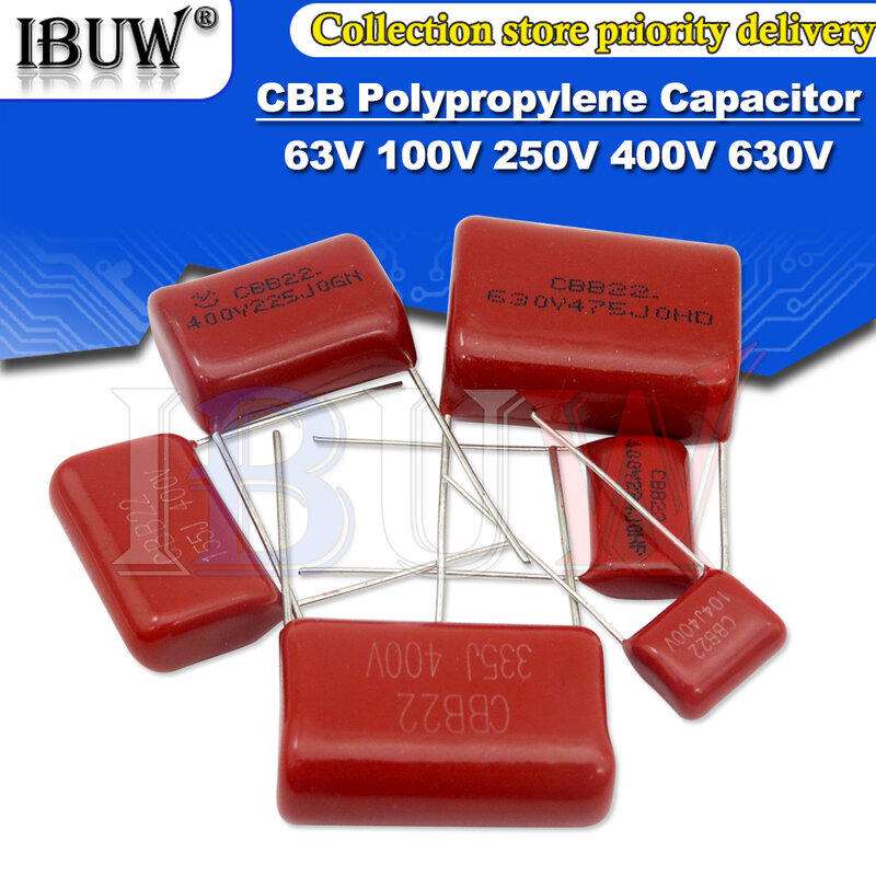 Condensateur à film polypropylène CBB, 63V, 100V, 250V, 400V, 630V, 10 pièces