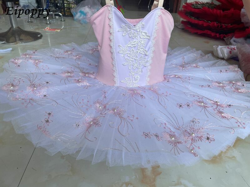 Faldas de Ballet profesionales para niños, tutú de panqueque, trajes de danza del vientre, vestido bordado de escenario de actuación, rosa, nuevo