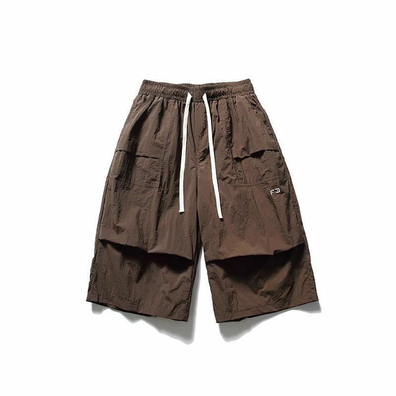 Мужские свободные брюки в японском стиле, прямые повседневные однотонные брюки в японском стиле с карманами и поясом на резинке, лето 2024