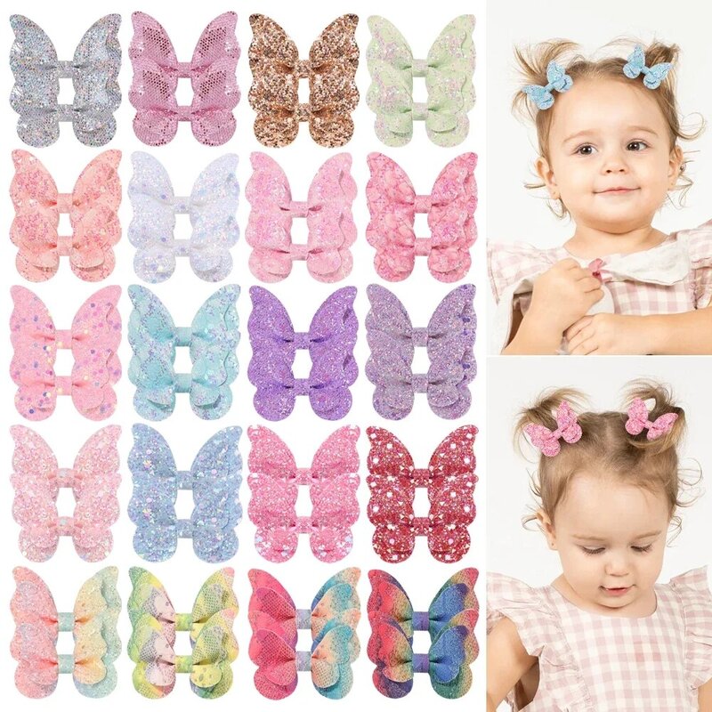 Borboleta Colorida para Crianças Grampos de Princesa Lantejoula Hairgrip, Headwear, Baby Clips, Acessórios para Cabelo para Meninas, 2 peças por conjunto