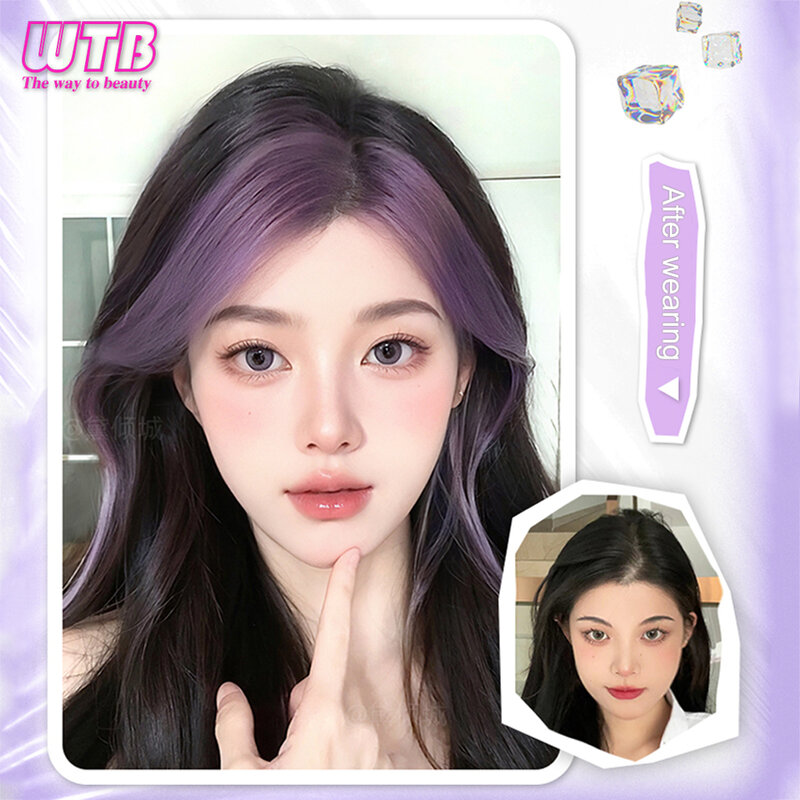 WTB Synthetic Bangs Wig Female Wig Highlights Pink/Purple Fluffy Natural Cover White Hair Bangs Wig Piece