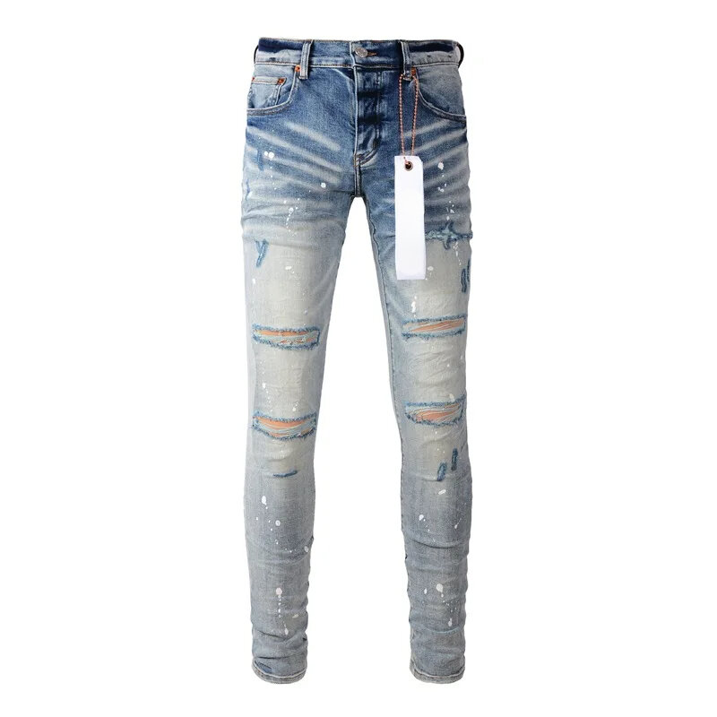 Purple Roca brand jeans high street blue ripped distressed fashion high quality repair low rise skinny denim trousers pants