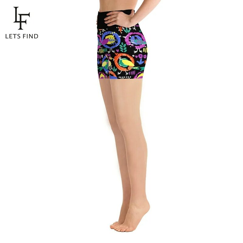 LETSFIND-pantalones cortos con estampado de pájaros y hojas para mujer, Leggings de Fitness de cintura alta, elásticos, sexys, nuevos