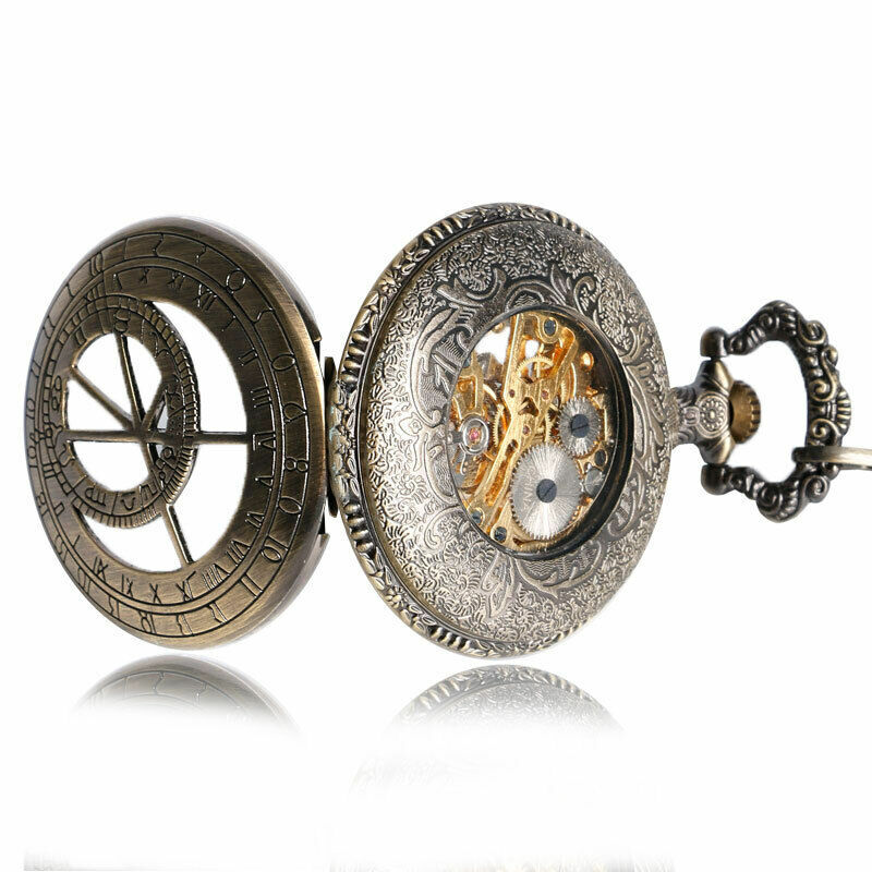 ساعة جيب ميكانيكية ستيب بونك للرجال ، حالة نغمة برونزية ، عرض الأرقام الرومانية ، الأرقام الرومانية ، هدية لطيفة