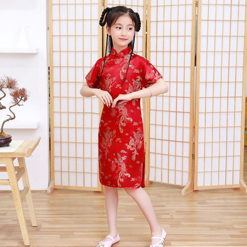 Costume traditionnel chinois Hanfu Cheongsams pour enfants, robe rétro pour tout-petits, robes d'été pour bébé fille, imprimé phénix