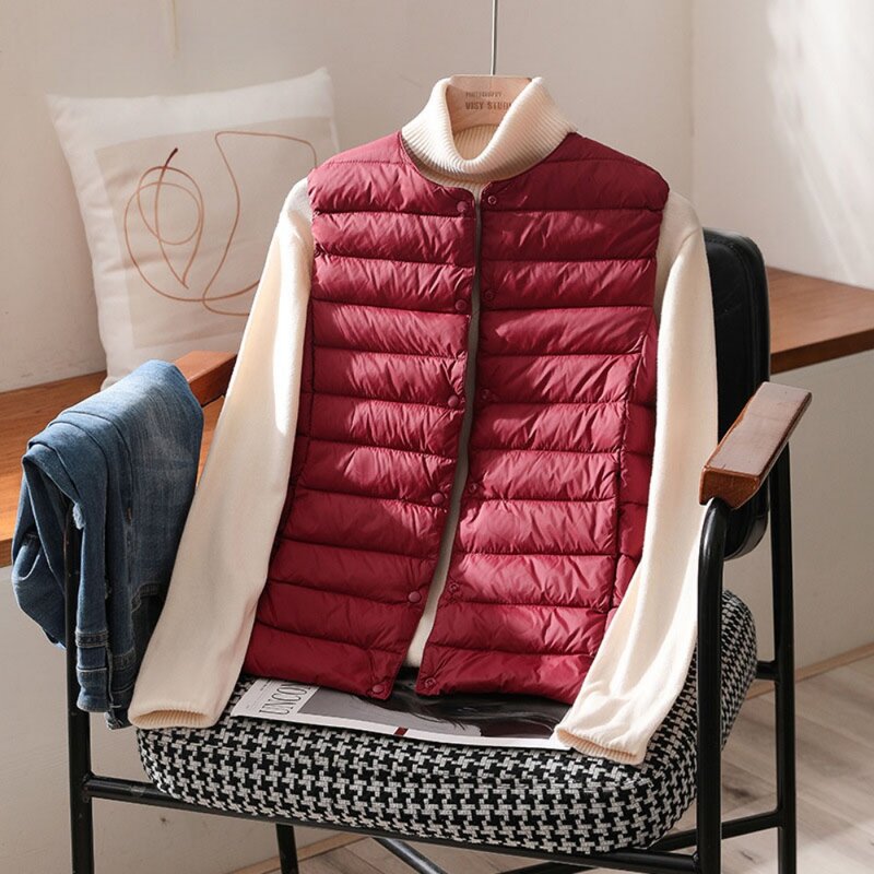 여성용 초경량 얇은 조끼 다운 코트, 휴대용 민소매 다운 재킷, 화이트 덕 다운 따뜻한 조끼, 가을 겨울 2023