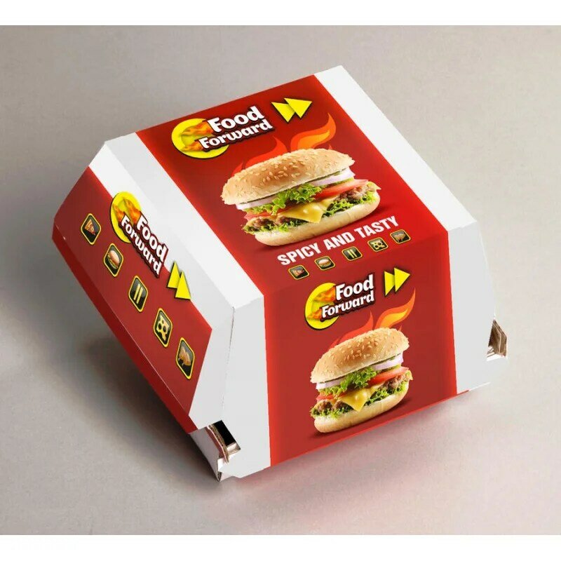 Индивидуальная продукция, одноразовая пищевая картонная упаковка для гамбургеров на вынос, крафт-бумага, раскладная коробка для гамбургеров