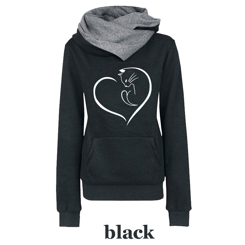 Autumn and Winter Women's Dual Color Hat Hoodie Top Women's Fashion Print Pullover Hoodie Long Sleeve Hooded Sweatshirt