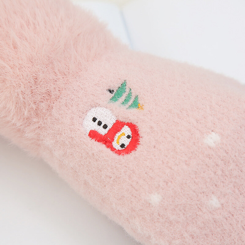 Inverno quente macio peludo feminino meninas dedos completos tela de toque luvas adorável boneco de neve bordado cinco dedo tricô luva t06