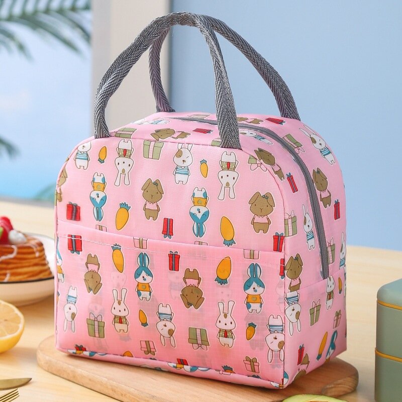 Portable Lunch Box Cartoon Animals Printed Bags Thermal Insulated Pouch For Student Kids Thickened Tote Food Cooler Lunch Bag