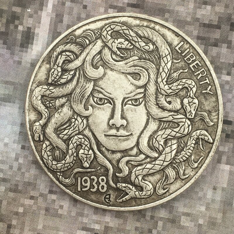 Moneda de bolsillo de la suerte conmemorativa de pareja divertida, moneda de lujo mítica, chica de serpiente, un dólar, arte romántico en 3D de EE. UU. + bolsa de regalo