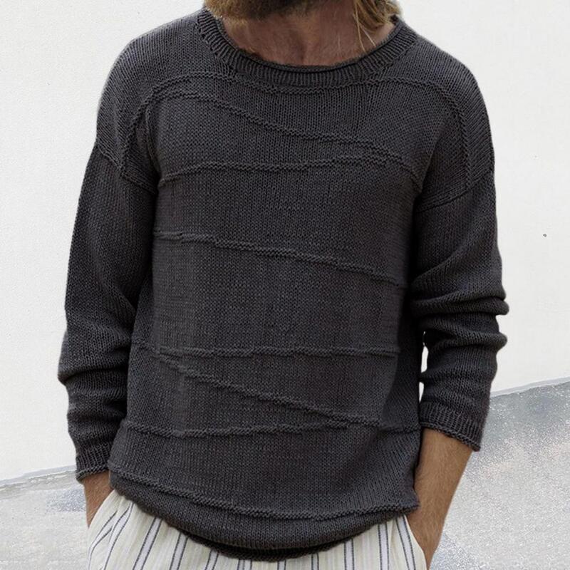 Men Ribbed Cuff Sweater Stylish Men's Casual Sweaters Loose Fit Knitwear with Ribbed Cuffs for Autumn Winter Seasons Versatile