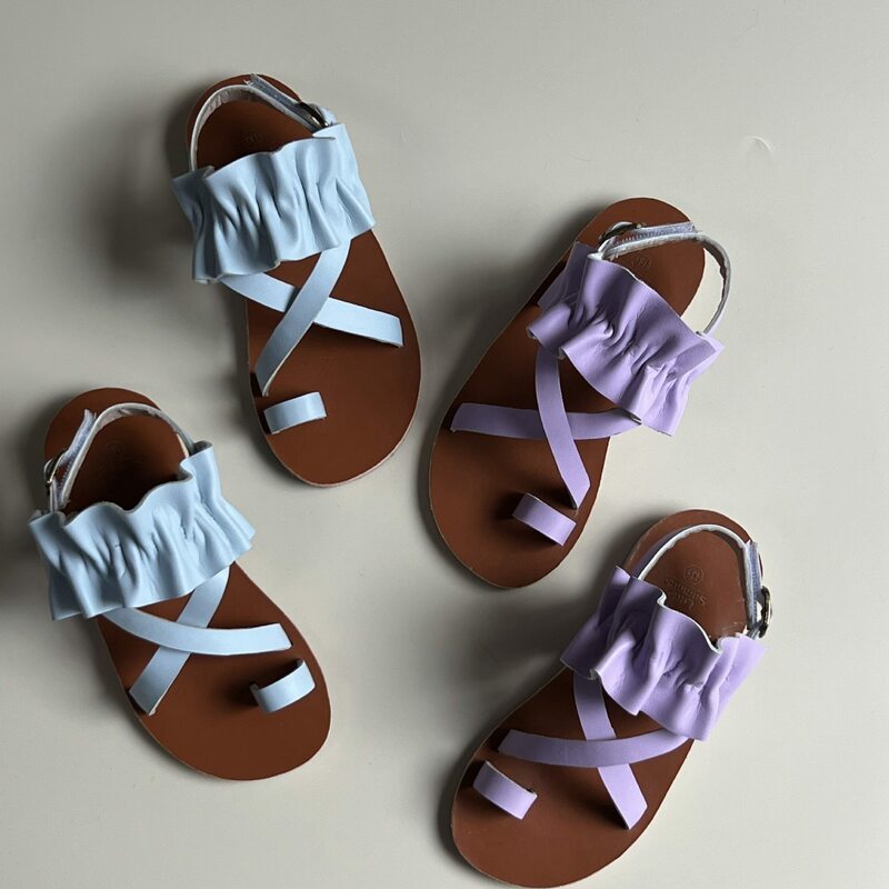Сандалии из натуральной кожи для девочек, красивые пляжные туфли с щиколотками, мороженое, для отдыха, летняя обувь