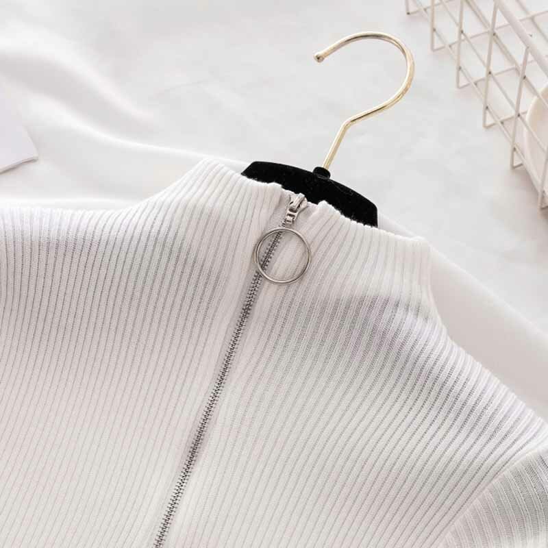 Korean Solid Zipper Pullover Sweater Knitted Autumn and Winter 2022 Long Sleeve Pull Femme Slim Jumper Women Sweaters Tops 17113