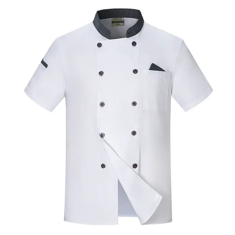 Unisex manga respirável padaria camisa, Red Hotel Short Uniform, Bakery Jacket, Serviço de cozinha, Double Cook, Food Breasted roupas