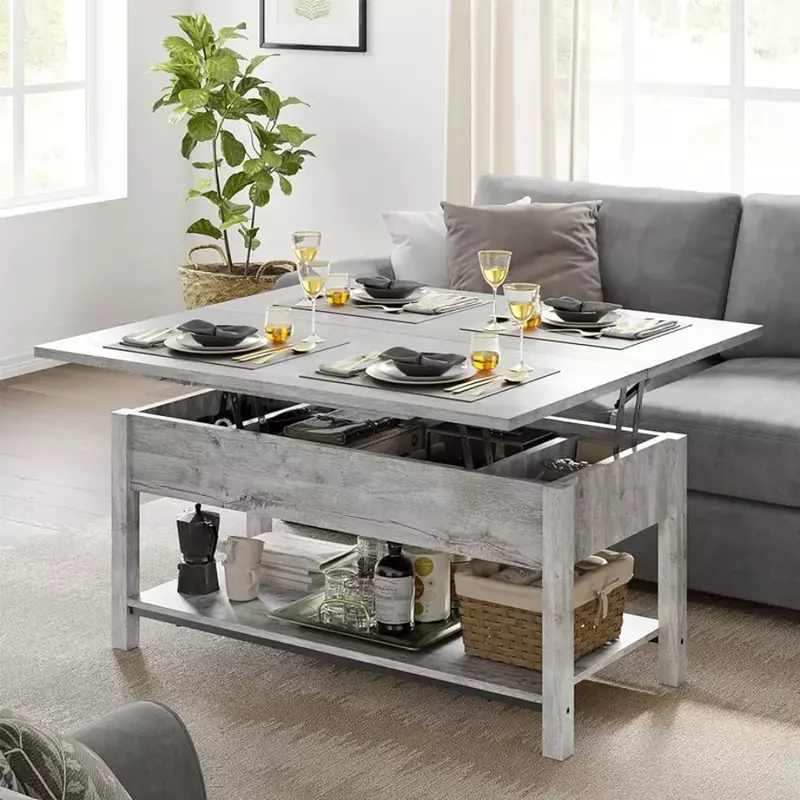 Gray Hidden Storage 41.7“Lift Top Coffee Table Converts to Dining Table for Dining Reception Room Center Tables for Living Room
