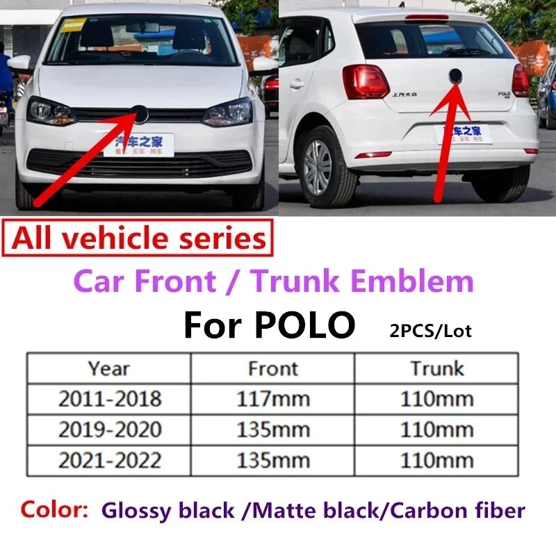 2 Stks/set Auto Sticker Voor En Achter Embleem Deksel Cover Stickers Voor Polo 6r 6c 2011-2018 2019-2020 2021- 2022 Auto-Accessoires