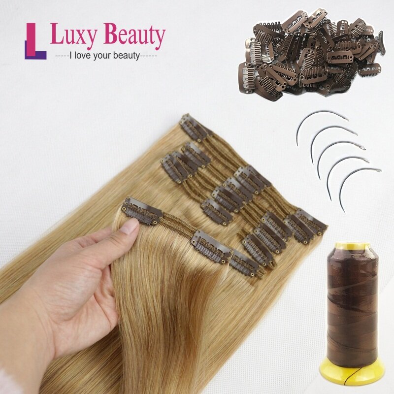 3.2cm Hair Wig Clips 100pcs + Weaving Thread 1Roll+ Weft Needle C Style 5pcs For Hair Extension Wig DIY Salon Making