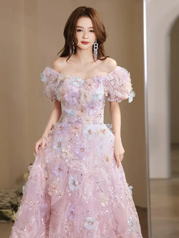 Vestidos de Noche de lujo de línea a con flores francesas para mujer, vestido de cuentas con textura de alta gama, fiesta de boda, recién llegado, 2024