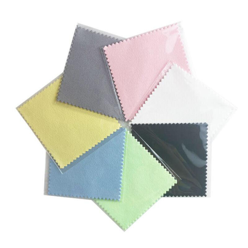200 pz/lotto OPP imballaggio Micro pelle scamosciata bianco/rosa/nero/grigio gioielli in argento panno di lucidatura e pulizia vestiti Logo personalizzato stampato
