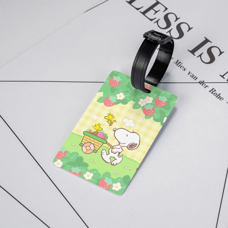 Etiqueta de Snoopy de dibujos animados personalizada, etiqueta de identificación con tarjeta de nombre, cubierta de privacidad, bolsa de viaje, Maleta