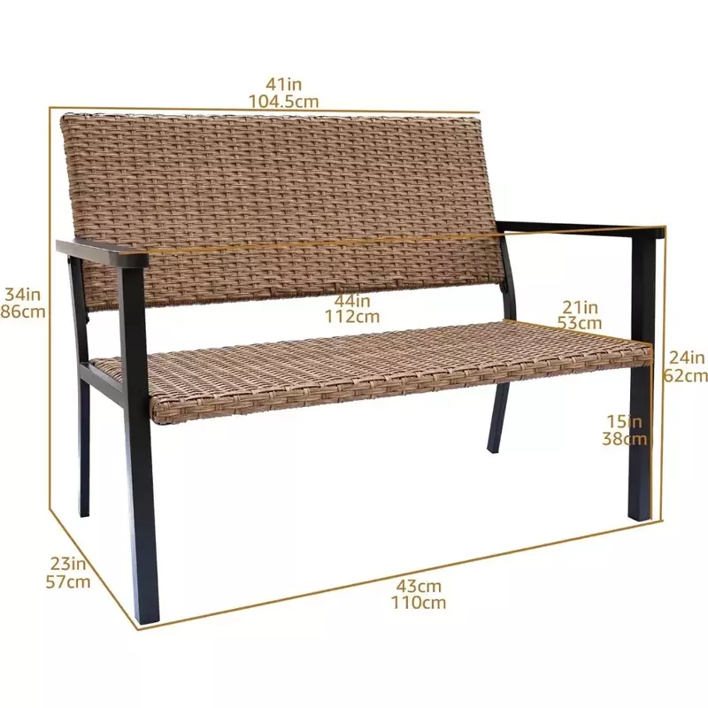Cadeira exterior do banco do pátio para a varanda exterior do pátio, Bancos de vime do pátio, Moldura natural do metal