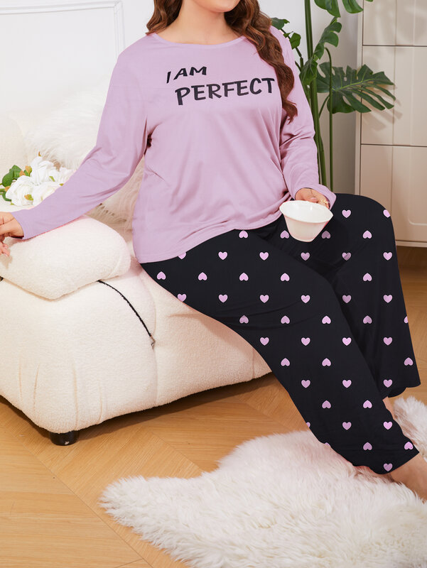 家庭用ラージサイズのパジャマ、2ピースセット、長袖パンツ、1xl-5xlに接続可能、プラスサイズ