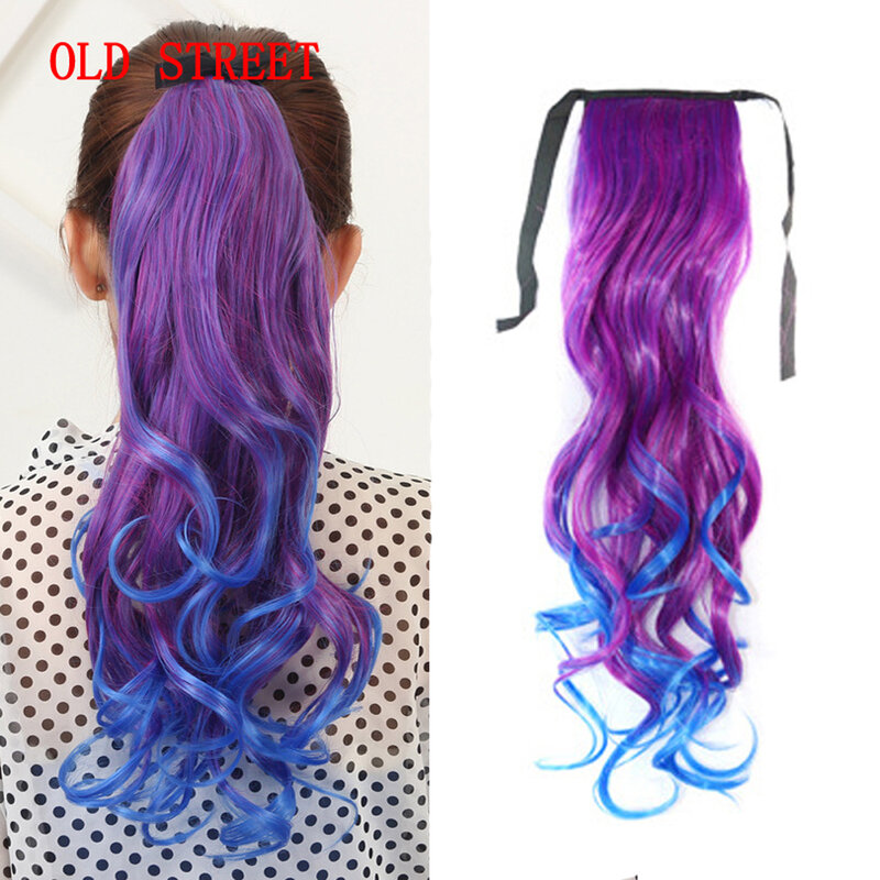 Body Wave Synthetic Ponytail Colorful Ombre Colors Stretch Length Stretch 45cm Hair Extensions For Women Girl In Party Pony Tail