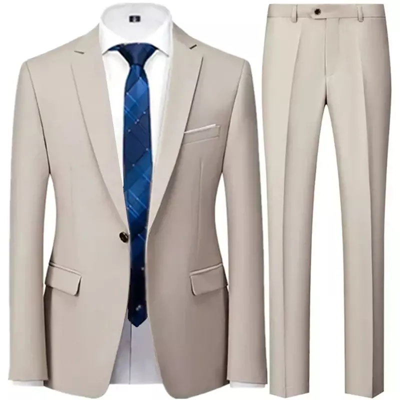 Setelan pakaian bisnis pria, Blazer satu kancing warna polos kasual mode musim semi musim gugur 2023