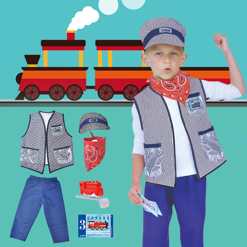 Kostum Konduktor Kereta Api Anak-anak Properti Perlengkapan Pakaian Cosplay Kostum Pertunjukan Prom Mainan Bermain Pura-pura