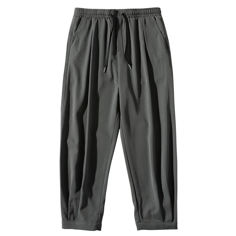 Шаровары мужские из ледяного шелка, однотонные свободные прямые повседневные брюки в Корейском стиле, с эластичным поясом, большие размеры, на лето