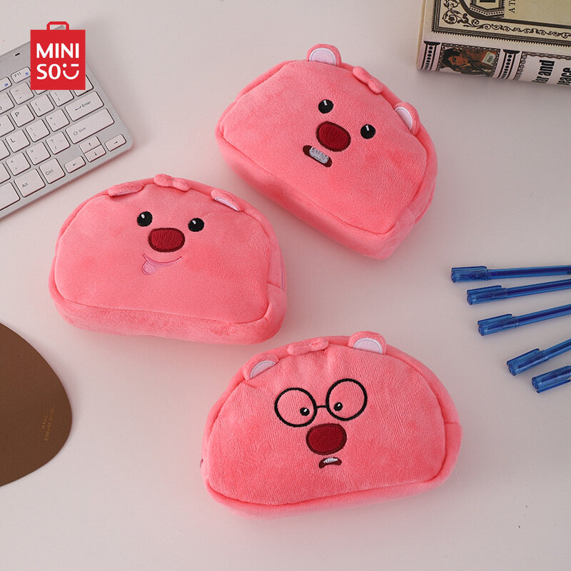 MINISO 2024 핑크 리틀 비버 루피 봉제 펜 가방, 만화 필통, 대용량, 중학생 문구 가방