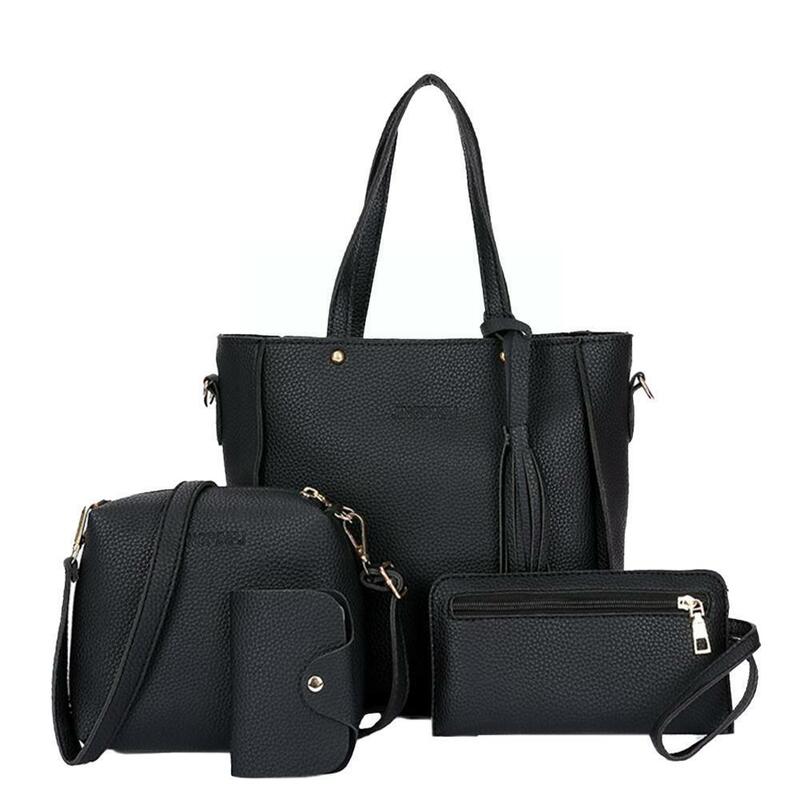4pcs/set Women Handbag Messenger PU Leather Shoulder Set Satchel Bag Tote Leather Women Wallet Handbags Tote PU Bag Set Pur O7N2