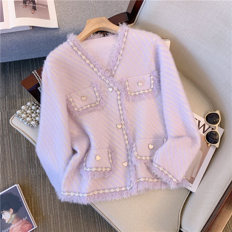 Winter Clothes Women Sweaters for Women Purple Knitted Cardigan Spring and Autumn Women's Coat Sweater Korean Style Gree Cardiga