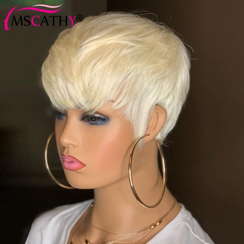 613 blond peruka wykonana maszynowo dla kobiet krótkie proste włosy ludzkie peruki brazylijskie dziewicze włosy peruki 150% gęstość