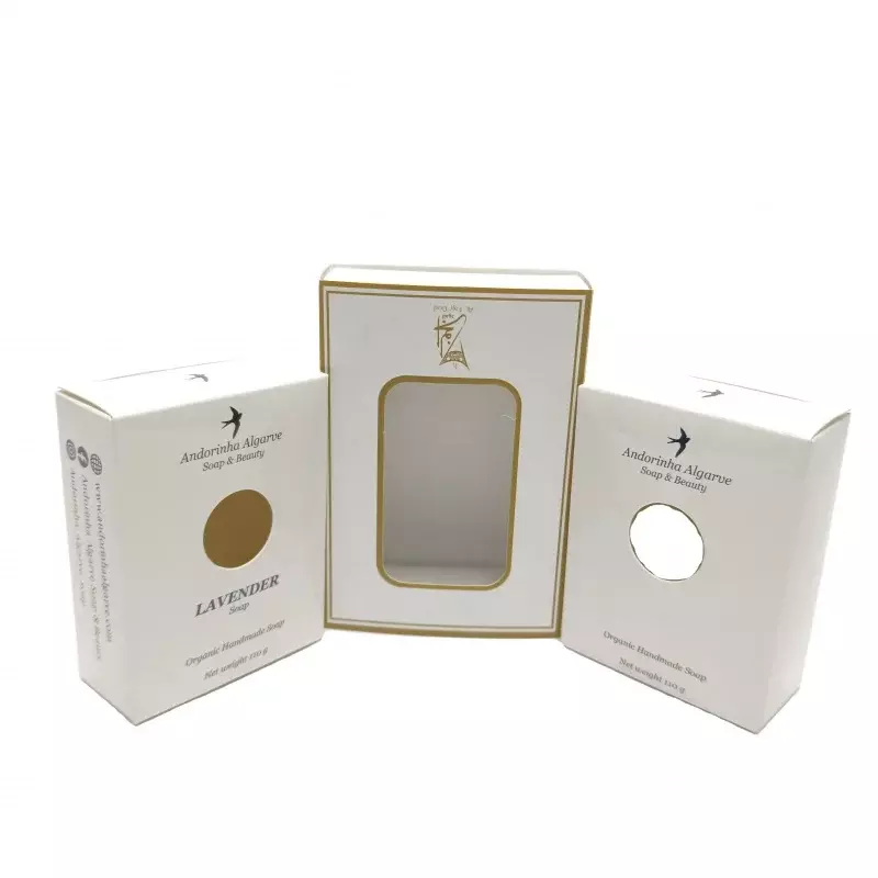 Benutzer definierte umwelt freundliche Goldfolie Kunst papier Geschenk boxen Verpackung Seifen kiste mit klaren Fenster Karton Verpackung