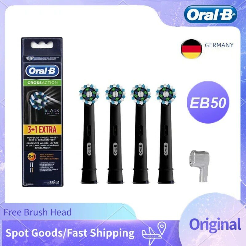 Oral-B EB50 Cross Action Teeth Clean Gum Care Replacement Brush Heads for Adult Rotation Type Tooth Brush Black 4PC/Pack