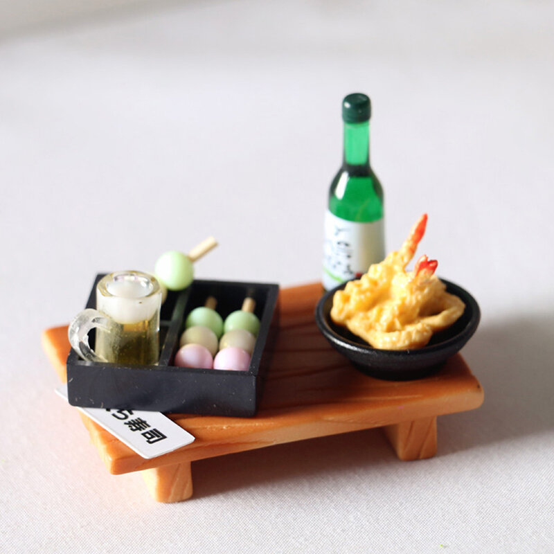 ของเล่นห้องครัวตุ๊กตาเบนโตะแบบเทมปุระลูกชิ้นปลาซูชิญี่ปุ่นอาหารจิ๋ว