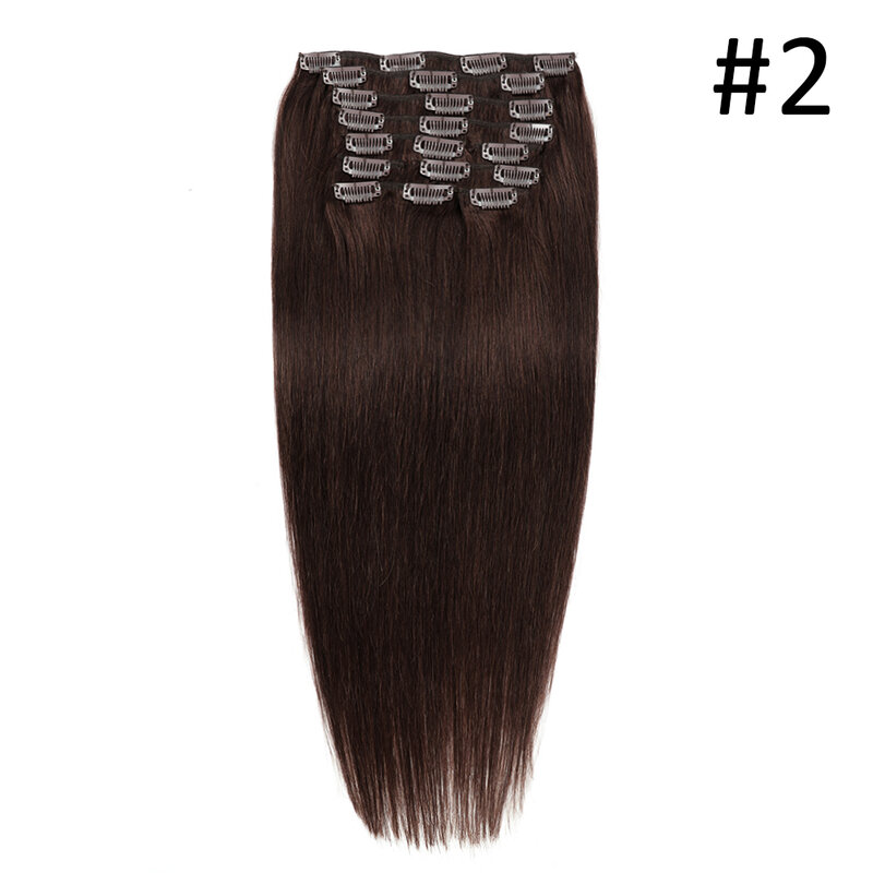Włosy doczepiane Clip In klips do włosów z naturalnej czarnej podwójne pasma w doczepy z ludzkich włosów dla kobiet 16-20 Cal Remy