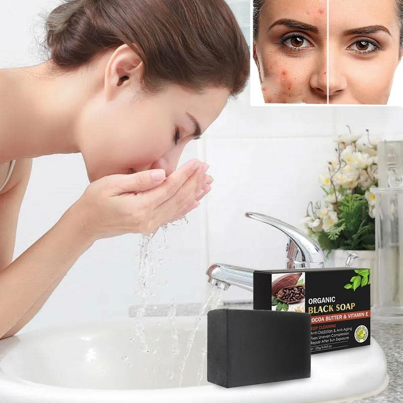 African Black Handmade Soap Bar Black Organic Cocoa Butter Vitamin E Bubbly Rich Skin Oil Control Soap For Face Body