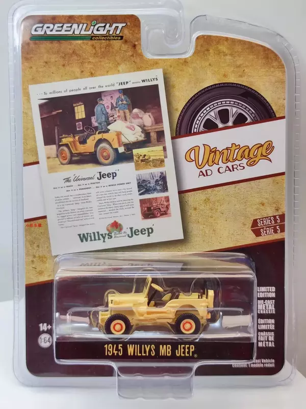 Модель автомобиля WILLYS MB JEEP из литого металлического сплава, 1:64, 1945, игрушки для подарка, коллекция W1326