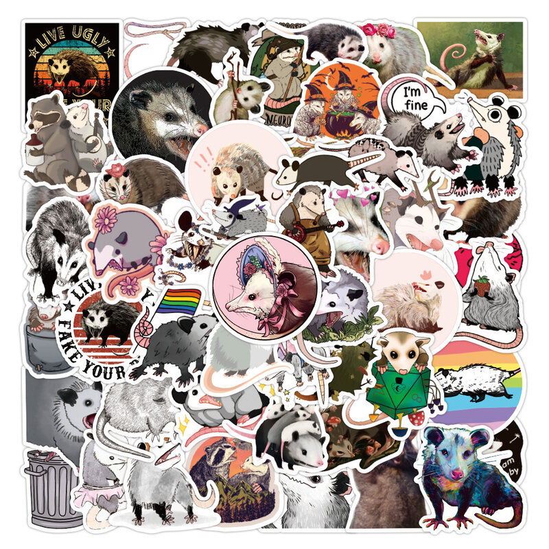 Opossum Cartoon Graffiti Adesivos, Scrapbook, Animal, Arte estética, Laptop, impermeável, DIY Decal, Brinquedos para crianças, 10 pcs, 30 pcs, 50pcs