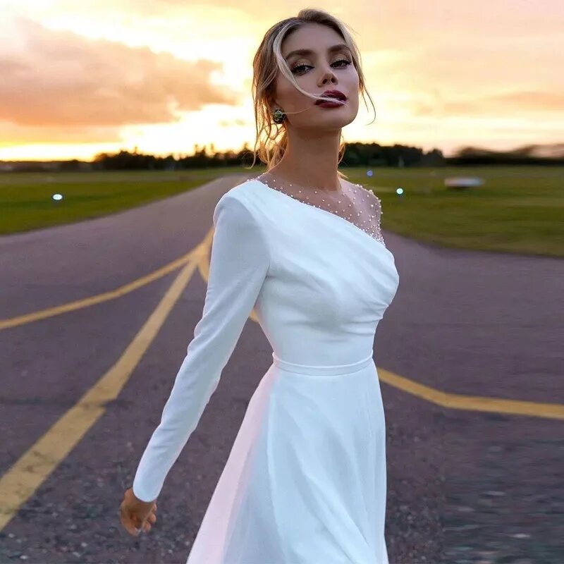Modne nowoczesne suknie ślubne dla kobiet proste suknie ślubne 2024 jedno ramię szyfonowe szaty na formalne przyjęcie Vestidos De Novia