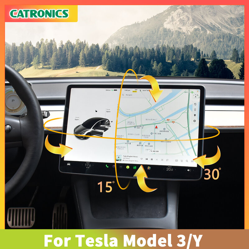 CATRONICS layar putar Tilt Mount untuk Tesla Model 3 Highland Model Y 2017-2024 empat arah layar berputar braket pemegang