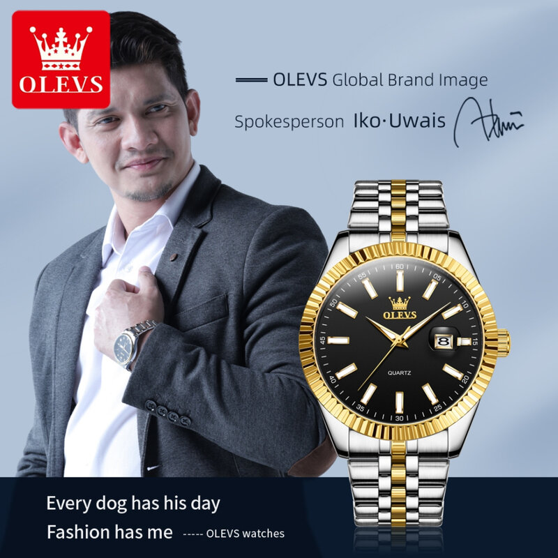 OLEVS Aço Inoxidável Round Dial Quartz Watch, Moda Pulseira, Calendário Luminoso Presente, 5593