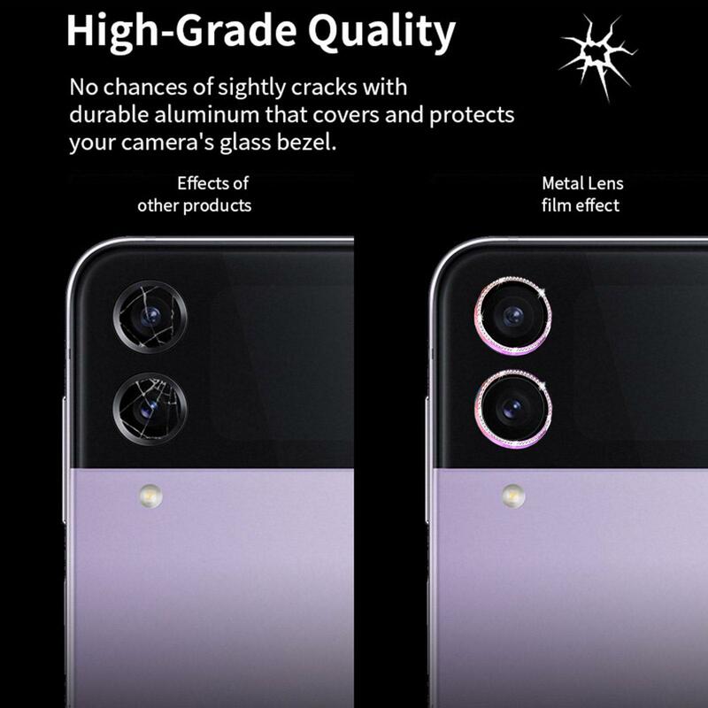 2Pcs/set Bling Diamond Tempered Glass Camera Protector for Samsung Galaxy Z Flip 4 Ultr-Thin Metal Lens Film Cover